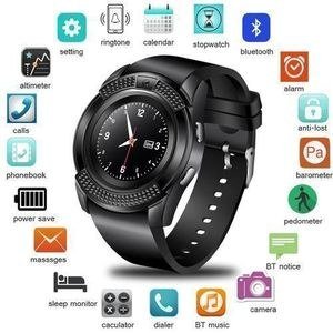 V8 Dark Round Smart Watch with Icon Graphic