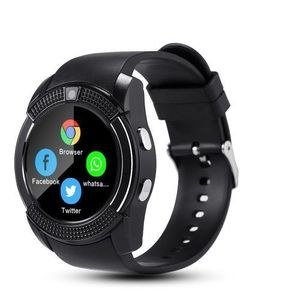 Dark Round Smart Watch with Blue Icon Screen