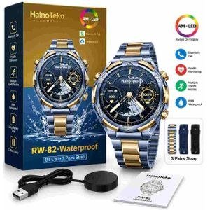Haino Teko Round Watch with Blue and Gold-Colour Strap