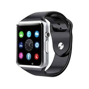A1 Silver-Colour Square Smart Watch with Black Strap