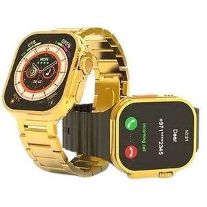 Gold-Colour Rectangular Smart Watch with Segmented Strap