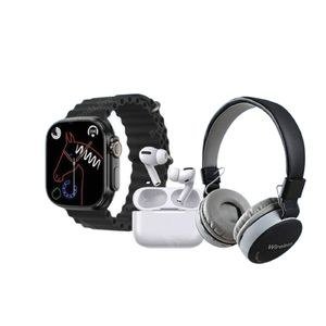 Dark Smart Watch and Headphone Accessory Arrangement