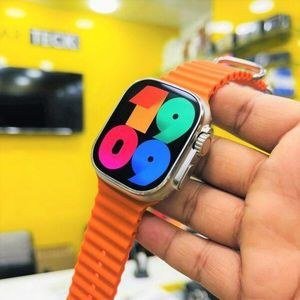 Ultra Rectangular Smart Watch with Orange Ribbed Strap