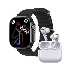 Dark Smart Watch Accessory Arrangement with White Earbud Case