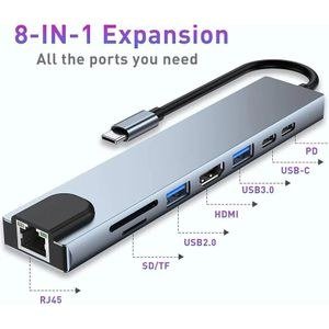 Grey USB-C Hub with Multiple Side Ports