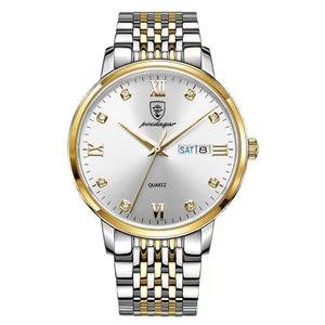 POEDAGAR Pale-Dial Round Watch with Two-Colour Strap