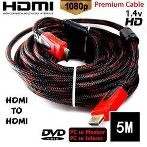 Black Coiled HDMI Cable with Red Connector Accents