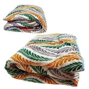 White Bedding with Green and Orange Leaf Pattern