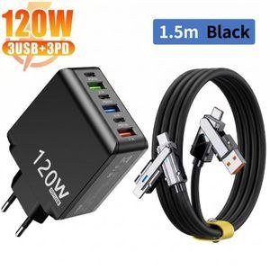 Black Multi-Port Wall Adapter and Cable Arrangement
