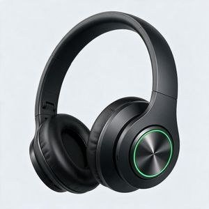 Black Rounded-Ear Headphones with Green Accent