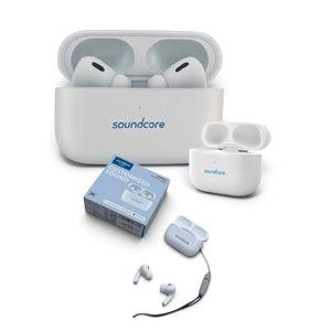Anker Soundcore A5 Pro Pale Earbuds and Case Arrangement
