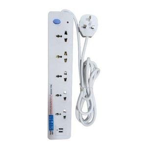 Logan White Socket Strip with Blue Control Sections