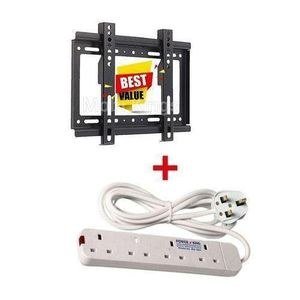 Black Television Bracket and Pale Socket Strip Arrangement