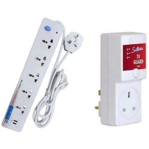 White Socket Strip and TV Guard Arrangement