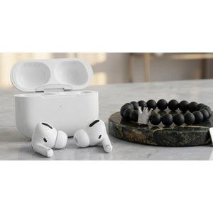 Pale Earbuds and Case with Dark Bracelet-Look Accessory