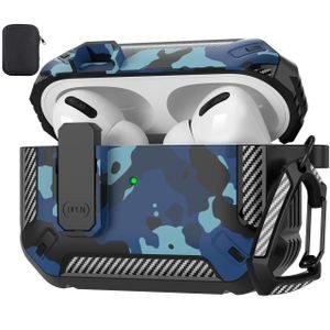 Blue Patterned Earbud Case Cover with Upper Loop