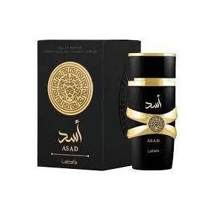 Lattafa Asad Black and Gold-Colour Fragrance Bottle