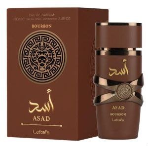 Lattafa Asad Bourbon Brown Fragrance Bottle and Box
