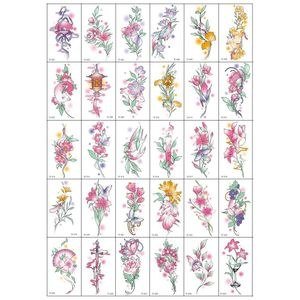 30 Pcs Colorful Watercolor Floral Temporary Tattoo Stickers - Japanese Style Flower & Animal Waterproof Tattoos