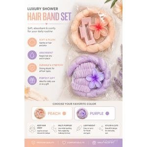Beauty Spa Hair Band & Hair Clip Set – Soft Plush Makeup Headband – Peach & Purple - Ladies Accessory