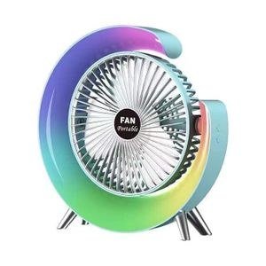 Portable Desktop Fan with RGB Lights, 180° Rotatable Design, 7 Colour Modes, USB Powered - Multicolor
