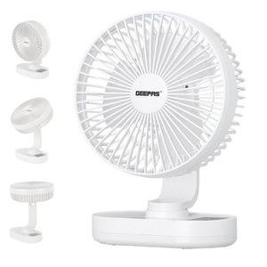 Geepas 8-inch Rechargeable Fan with Night Light 3 Speed Settings Rechargeable Lithium Battery with 3 Blade Fan with Adjustable Head-White (1 YR