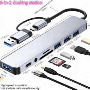 8-in-2 Multi-function Docking Station USB Type C Adapter SD TF Card Reader Hub