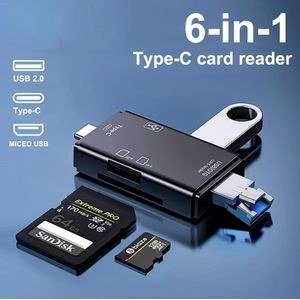 6-in-1 USB 2.0 Type C Card Reader -Computer Accessories -Black