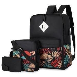 3 In1 Multi Functional School Backpack With USB Slot-Black