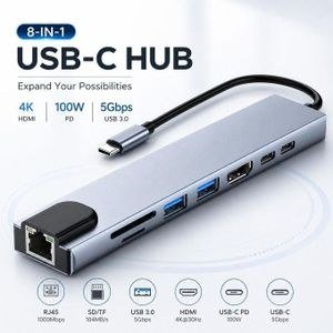 8-in-1 USB-C Hub Adapter - Ethernet, HDMI, 4K Output, Silver