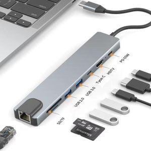 8-in-1 docking station USB-C to HDMI cable 4K high-definition projection computer converter - grey