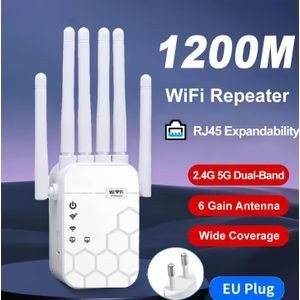 1200M-Six-antenna WiFi extender Wireless repeater Signal B-ooster Also Ethernet port-EU