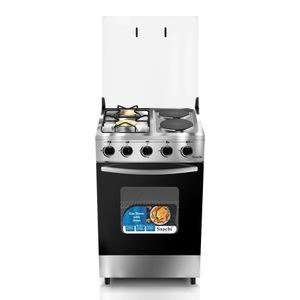 2 Gas Burners 2 Electric Hotplates Cooker With Oven And Lid Uses Both Electricity And Gas-Silver/Black