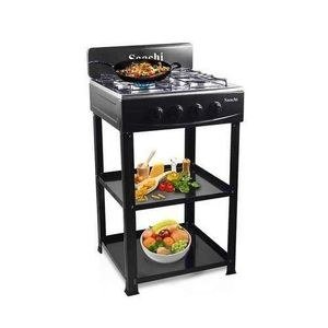 Saachi - 4 Burner Gas Stove Cooker With 2 Shelves Stands, Black, White