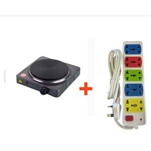 Single Solid Hot Plate, Electric Plus A Free 4 way extension- Black, White