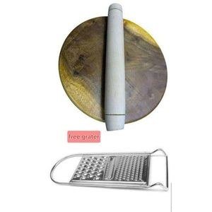 Chapati Board And Rolling Pin With + A Grater - Brown