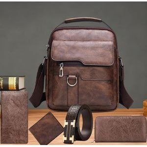 5-in-1 Men's Crossbody Bag/PU Shoulder Bag/Business Vertical Briefcase - Brown