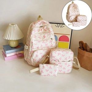 General Backpack three-piece set with bow print college student backpack large capacity shoulder bag travel light