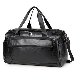 Large-capacity, water-resistant travel bag with shoe compartment and trolley sleeve - Black