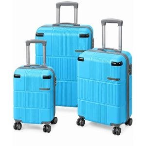 Blue Ribbed Suitcase Set with Pull Handles
