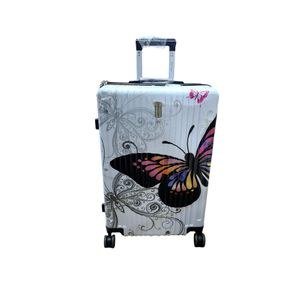 White Butterfly Light Weight Smart Luggage Suitcase 360 Degree Wheels Travelling Trolley Customised Logo