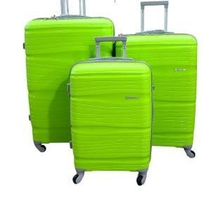 3 In 1 Light Weight Hard Material 4 wheel Spinner Extreme Durability Double Zipper Digit Lock Enough Space For Luggage - Green