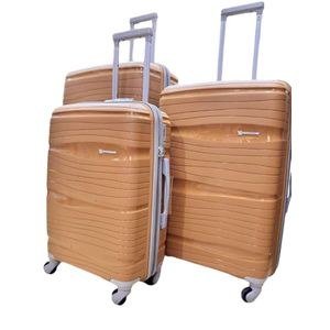 Brown Ribbed Suitcase Set with Pull Handles