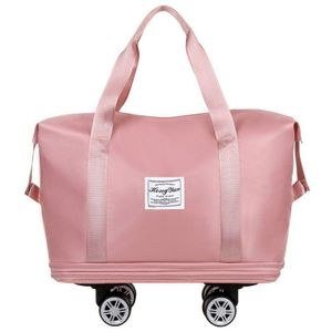 Foldable Luggage Bag Expandable Rolling Travel Backpack with Wheels Fabric Clots Dry Wet Separation Large Capacity Weekend Bag Foldable Luggage – Multicolor