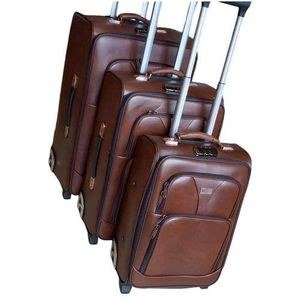 3 In 1 - Luggage Suitcase Double Wheels Handle Light Weight With Digital Lock - Brown In Colour
