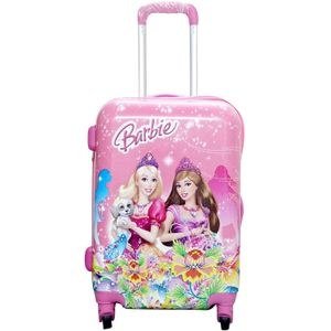 Cartoon Print Barbie/Princess Both Sides Print Hard top Polycarbonate Girls Suitcase Trolley Bags for Kids with 4 Wheels- Pink