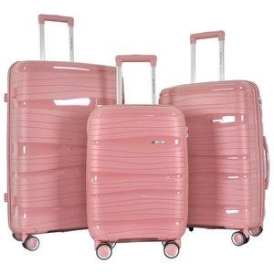 Pink Ribbed Suitcase Set with Pull Handles