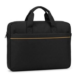 Minimalist Canvas Laptop Briefcase – Black with Gold Piping Accent