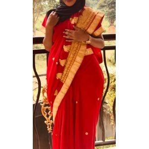 Women's Draped Outfit – Red and Gold Details