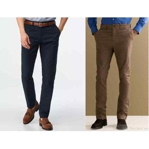 2 Pack Of Men's Turkey Quality Straight Chino Pants - Navy Blue &Khaki